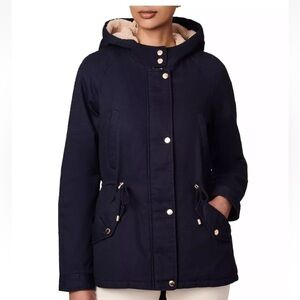 Collection B Juniors' Trendy Hooded Drawstring Waist Anorak Parka Jacket Navy XL
